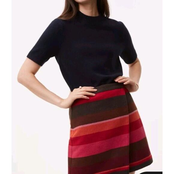 Ann Taylor LOFT Pink Red Orange Brown Striped Wrap Skirt Sz 6 Southwest Mod - Picture 1 of 9